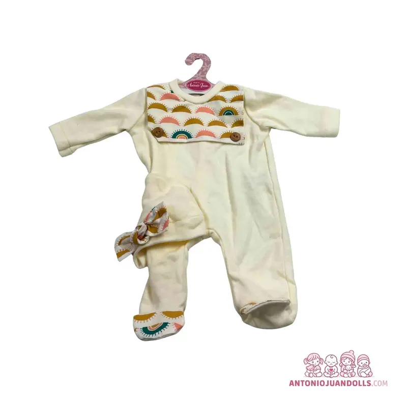 Conjunto Pelele Beige Arcoíris Pies Diadema 42cm - Ropa Muñeca Antonio Juan (91042-64)