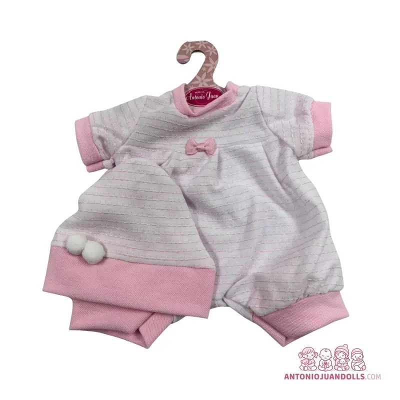 Conjunto Pelele Blanco Rayas Brillantes Rosa Bolsillo 42cm - Ropa Muñeca Antonio Juan (91042-33)