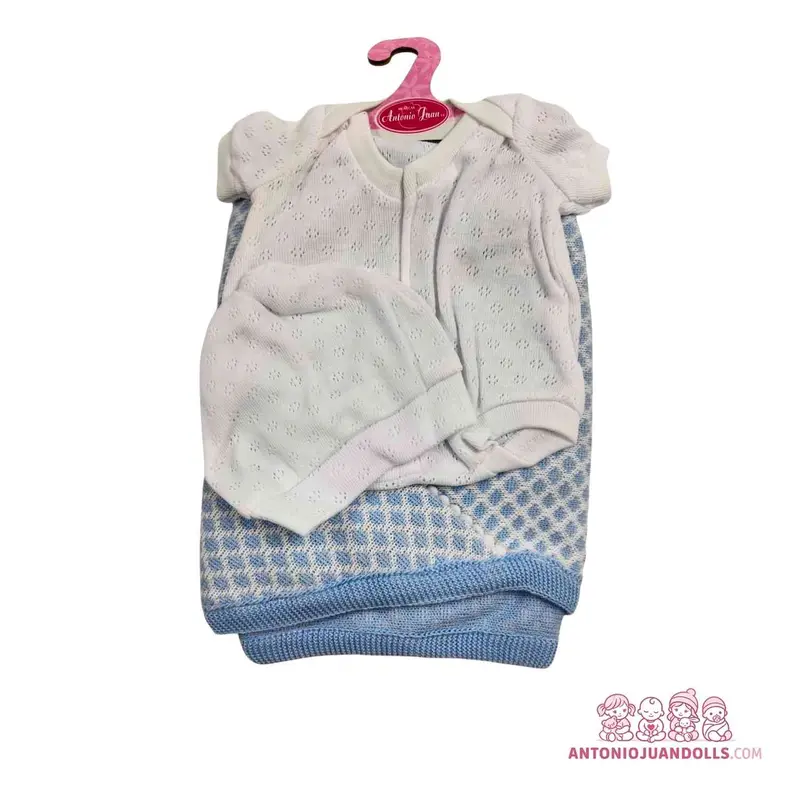 Conjunto Pelele Calado Arrullo Azul Punto 42cm - Ropa Muñeca Antonio Juan (91042-39)