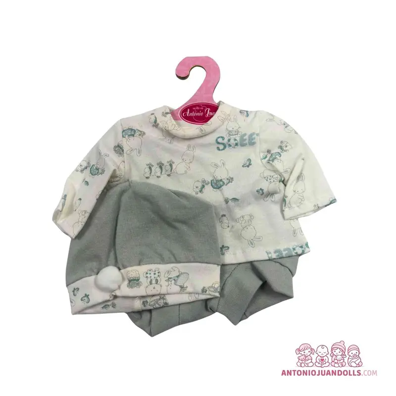 Conjunto Pelele Conejitos Pañuelo Pantalón 33cm - Ropa Muñeca Antonio Juan (91033-12)