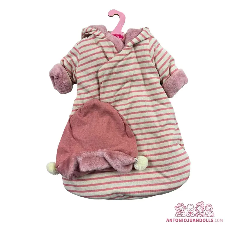 Conjunto Saco Dormir Rayas Borreguito Gorro Orejas 47cm - Ropa Muñeca Antonio Juan (91047-4)