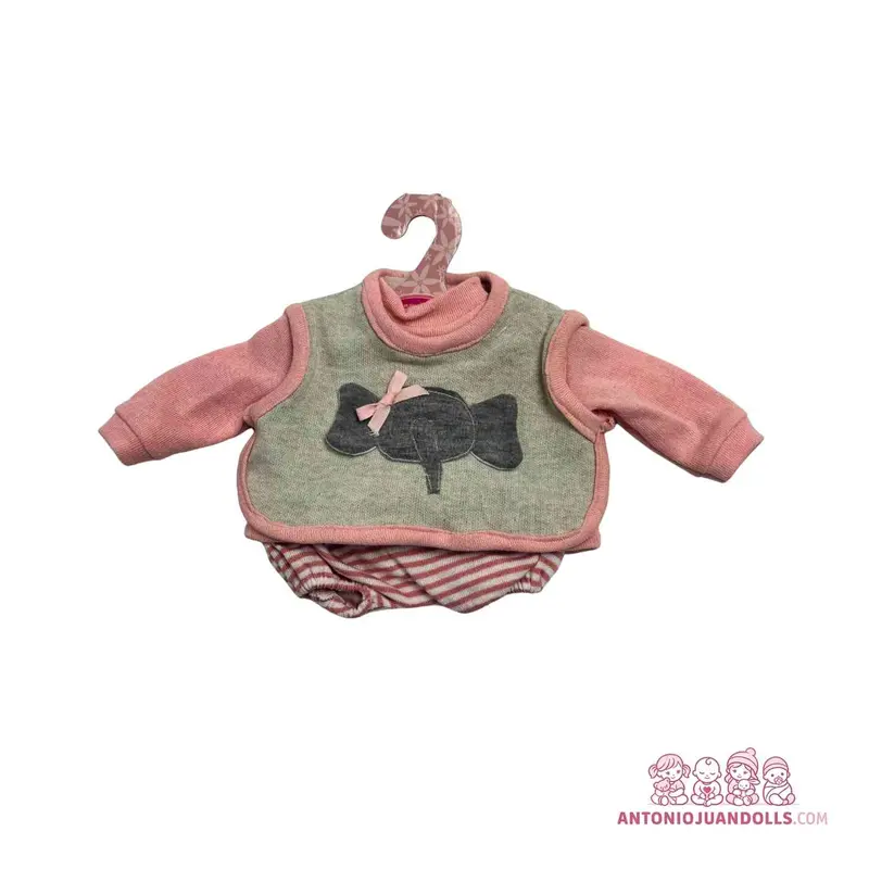 Conjunto Sudadera Rosa Chaleco Verde Caramelo Braguita Rayas 33cm - Ropa Muñeca Antonio Juan (91033-31)