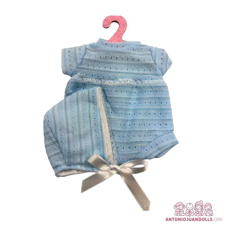 Conjunto Vestido Azul Punto Gorro Lazo 33cm - Ropa Muñeca Antonio Juan (91033-7)