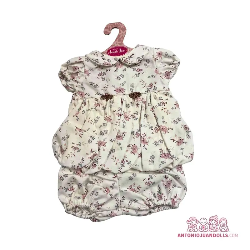 Conjunto Vestido Blanco Florecitas Braguita 42cm - Ropa Muñeca Antonio Juan (91042-57)