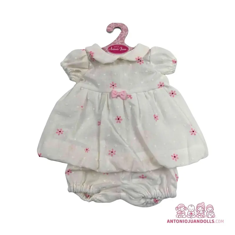 Conjunto Vestido Flores Bordadas Ranita 42cm - Ropa Muñeca Antonio Juan (91042-9)