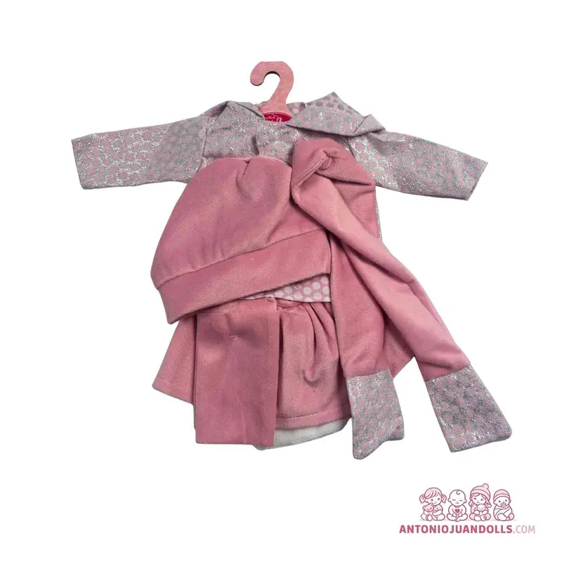 Conjunto Vestido Rosa Brillante Ranita Florecitas Calcetines 45cm - Ropa Muñeca Antonio Juan (91045-2)
