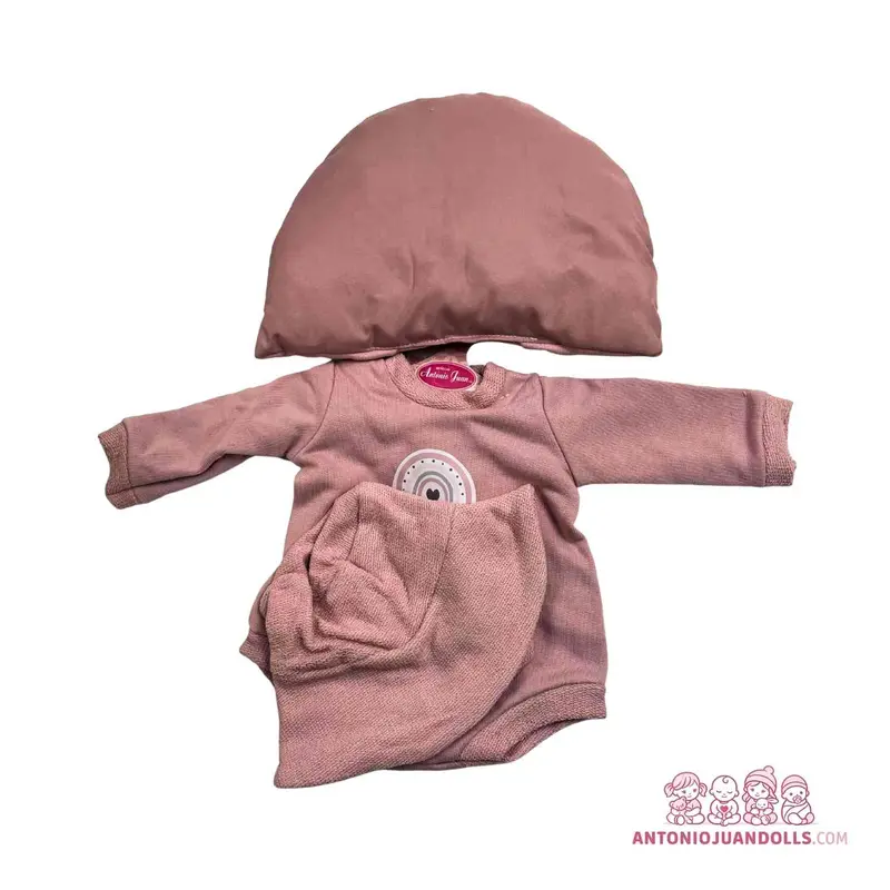 Conjunto Vestido Rosa Topitos Arcoíris Gorro 42cm - Ropa Muñeca Antonio Juan (91042-61)