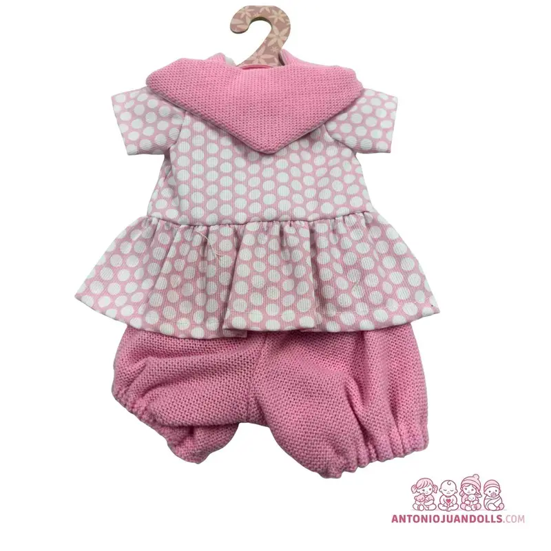 Conjunto Vestido Topitos Pañuelo Pantalón Bombacho 33cm - Ropa Muñeca Antonio Juan (91033-11)
