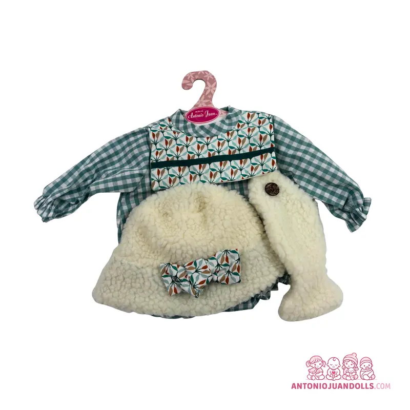Conjunto Vestido Vichy Verde Chaleco Borreguito 42cm - Ropa Muñeca Antonio Juan (91042-17)