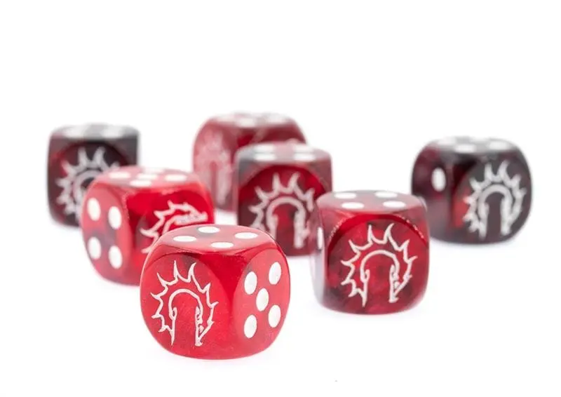Conquest First Blood Logo on Dark Red Black Marbled Dice - 24 per pack