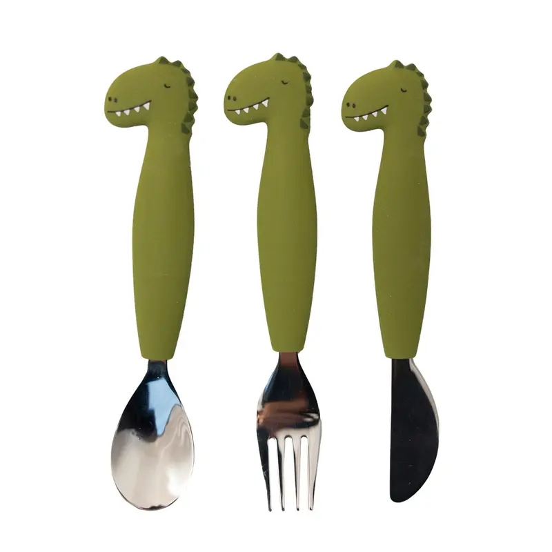 Cubiertos de 3 piezas en silicona Dinosaurio (Mr. Dino) - Trixie