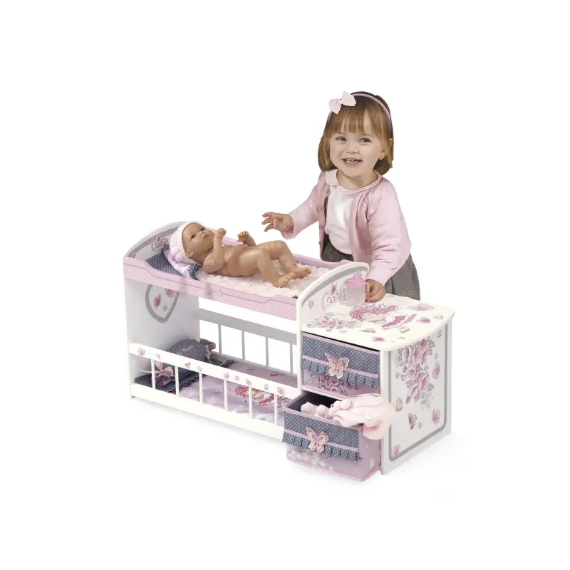 Cuna Cambiador de Madera 80x28x40cm - Centro de Cuidados 2 en 1 para Muñecas hasta 50cm (54317)