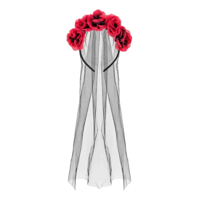 Diadema con Velo y Rosas – 17,5 x 18 cm Halloween