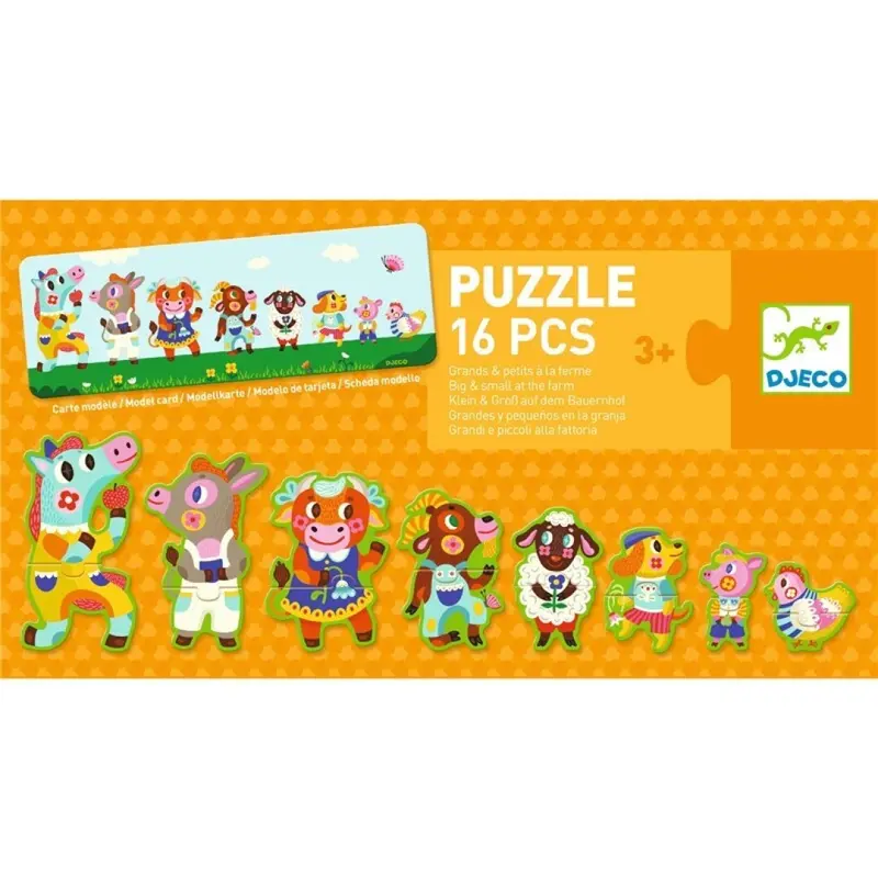 Djeco - Puzzle Grandes y Pequeños Granja- 16 pzs