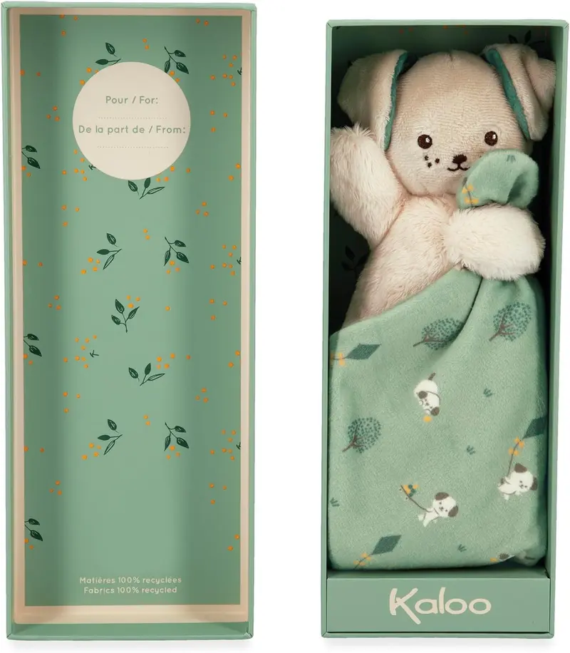 Doudou perro verde - peluche perro verde con mantita 18 x 18 cm - kaloo 226001