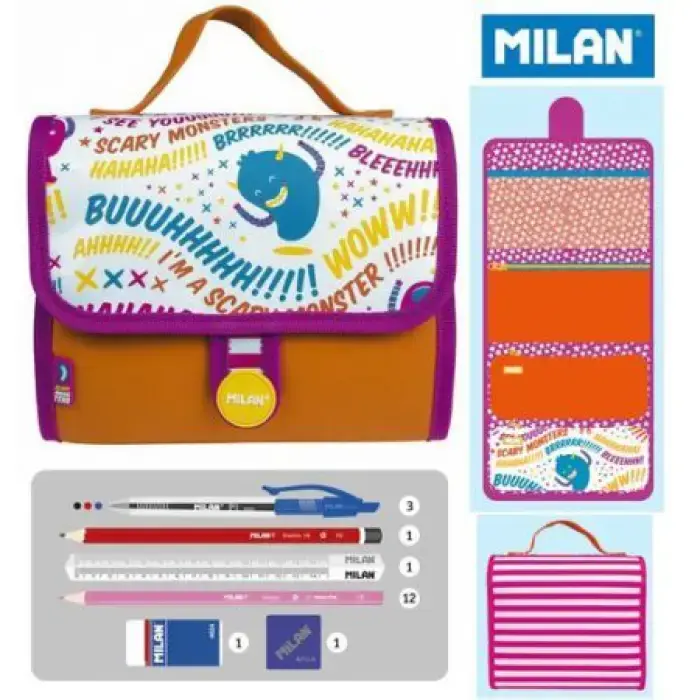 Estuche Escolar Equipado Milan Scary Monster | 19 Piezas Niños