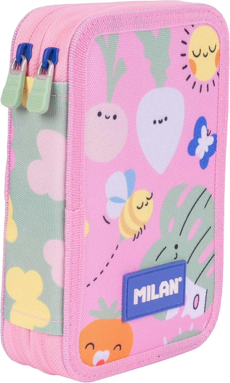 Estuche Escolar Milan Green & Grow Rosa | 2 Pisos Equipado