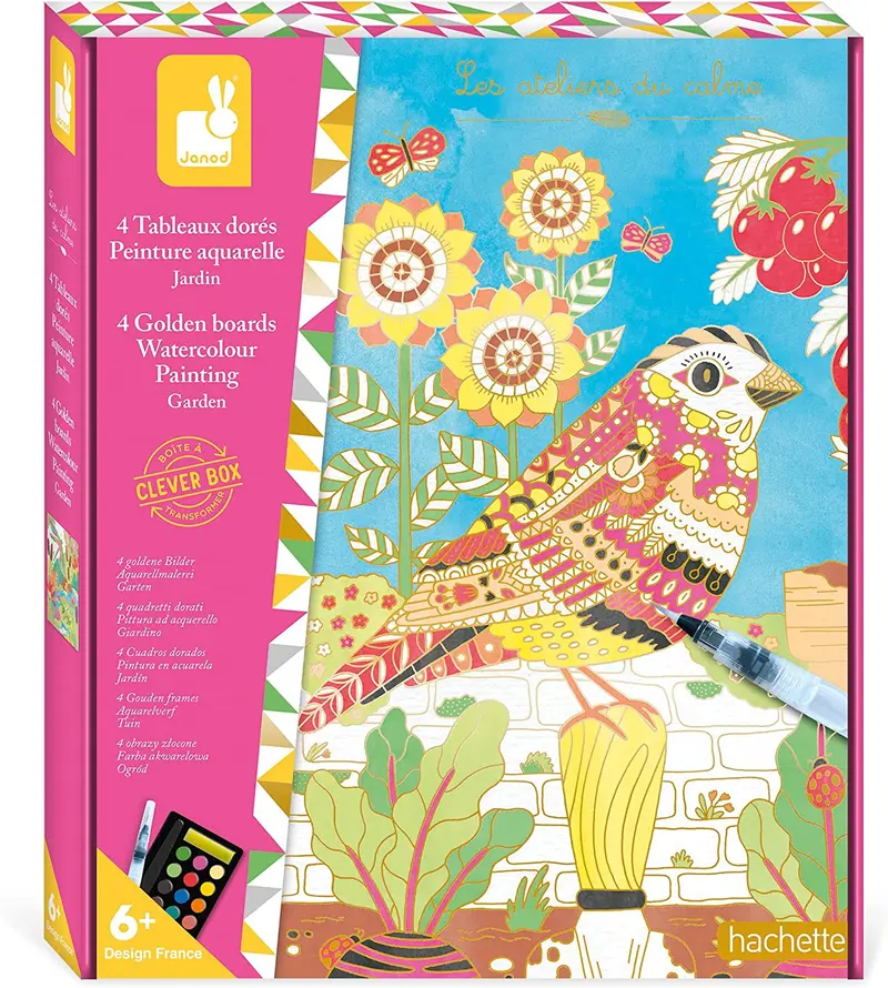 Estuche pintura acuarela cuadros dorados jardín - j07965
