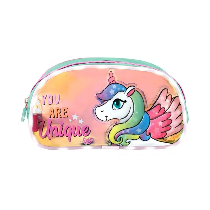 Estuche Unicornio con Luz LED Azul Footy | Lentejuelas Reversibles