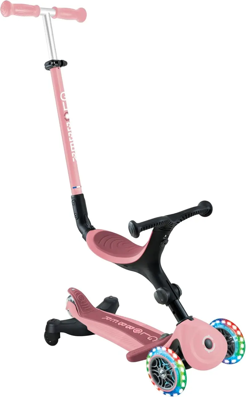 Globber Go Up Active Lights 360° Rosa – Patinete 3 en 1 con Asiento y Luces 15m-9 Años