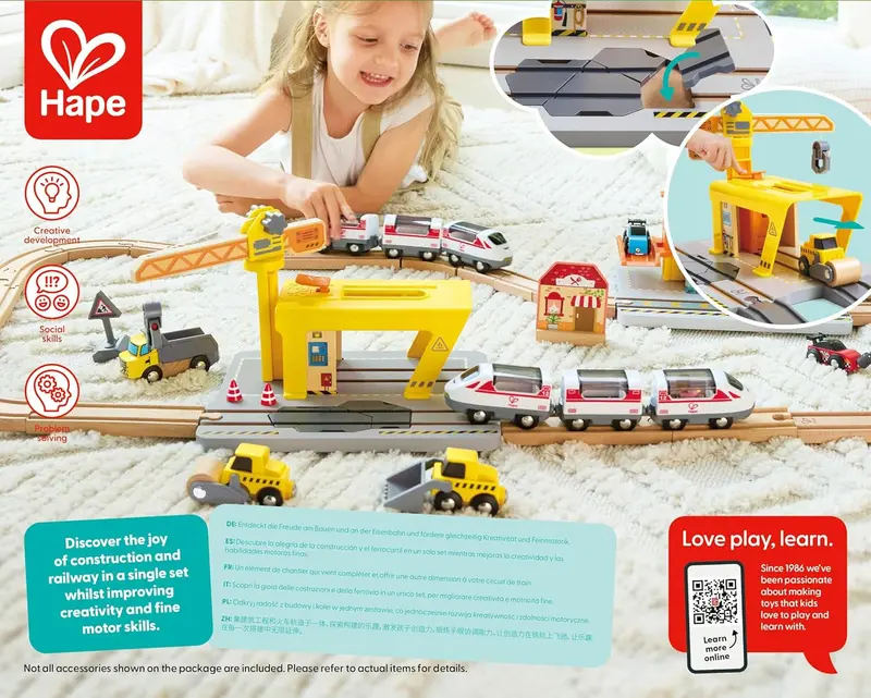 Grúa Ferroviaria Móvil Hape E3878 | Juguete de Construcción 3-8 Años