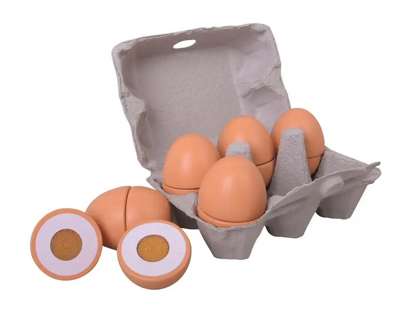 Huevera con 6 huevos de madera
