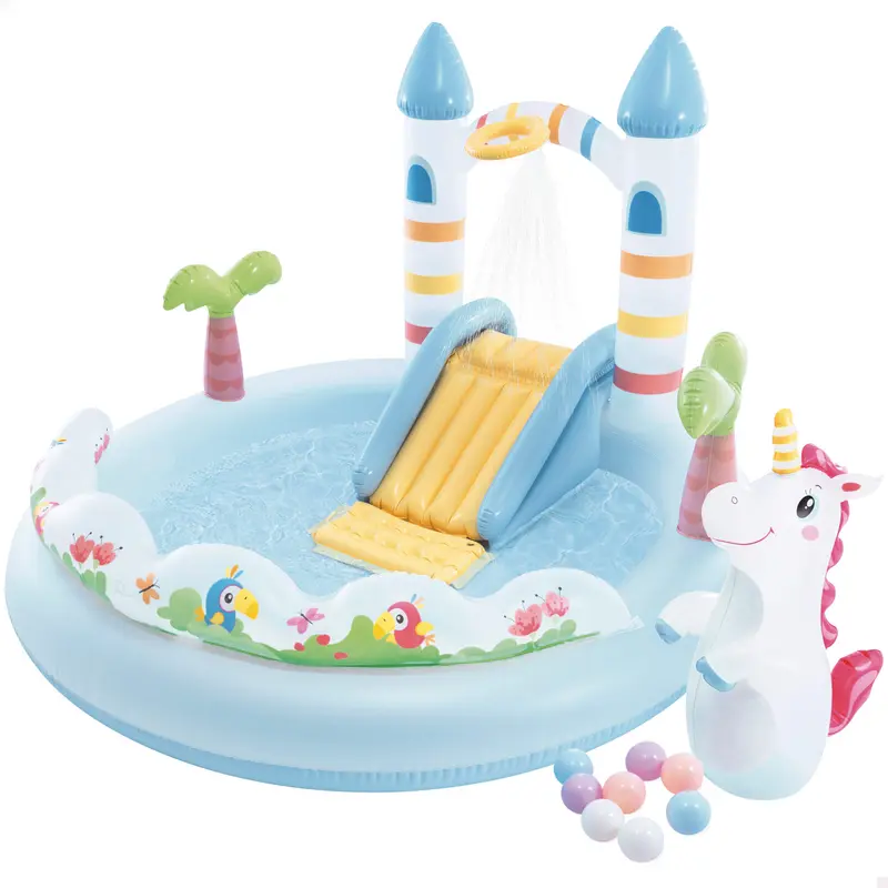 INTEX Centro de juegos hinchable con tobogán castillo unicornio