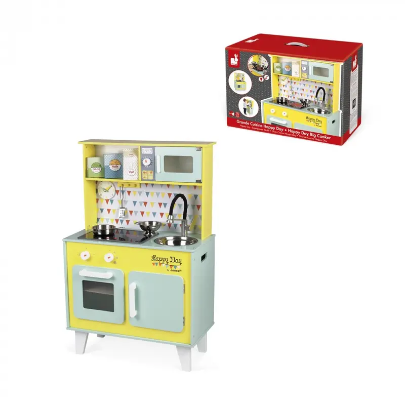 Janod Cocina de Madera Infantil Happy Day con Luz y Sonido | Juguete para Niños de 3 a 6 Años