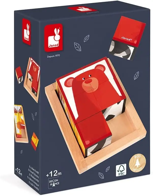Juego de 6 cubos de madera con animales del bosque - Janod J08200