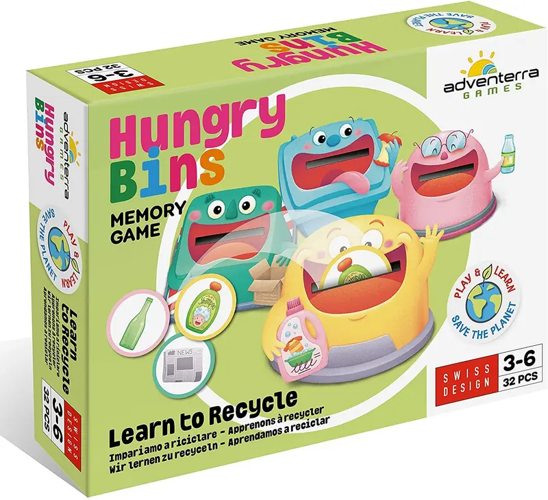 Juego de clasificación hungy bins, aprendamos a reciclar - Adventerra games