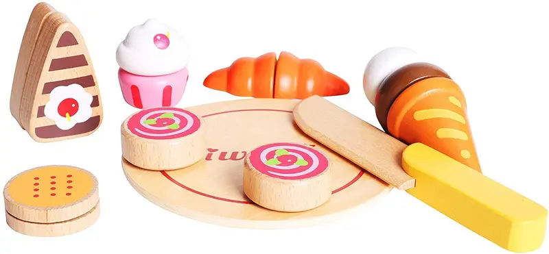 Juego de comida de madera postre