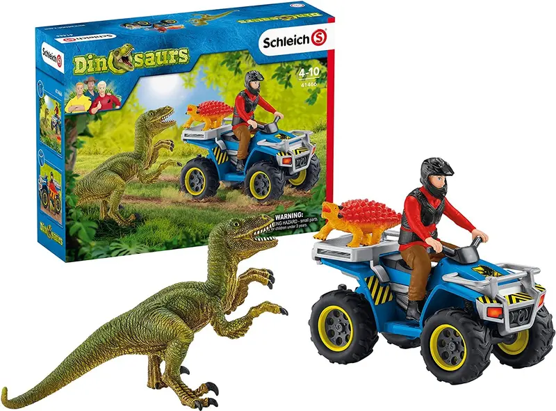 Juego de huida en quad de un velociraptor - Schleich