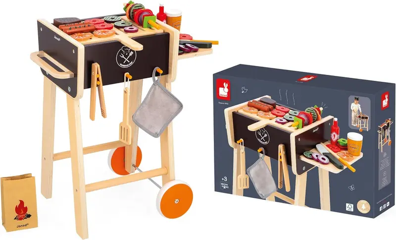 Juego de Imitación Barbacoa de Madera con 57 accesorios - Parrilla de Madera - Janod 06619