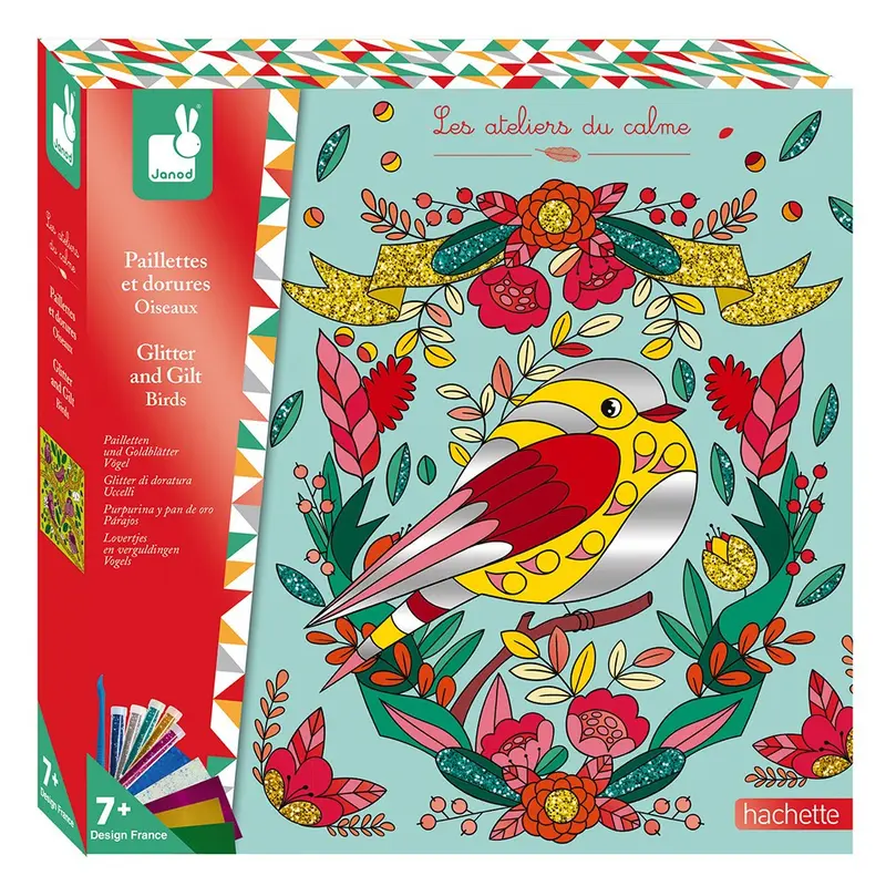Juego de manualidades purpurina y pan de oro pájaros - janod j07829