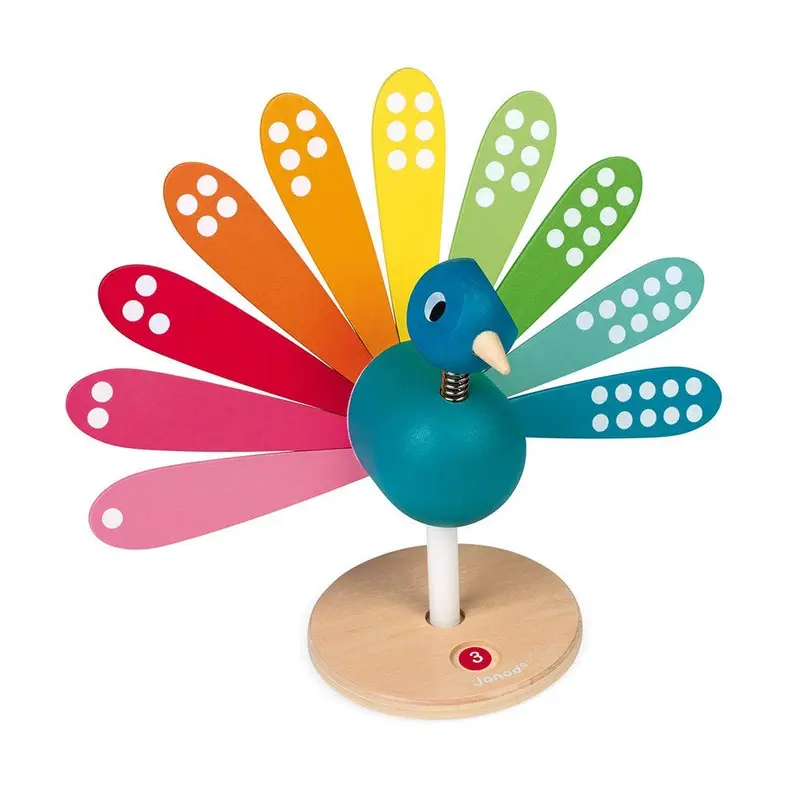 Juego para aprender a contar, con el pavo real - janod j08040