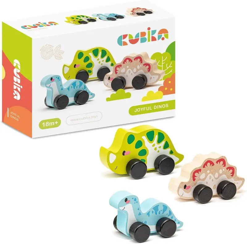 Juguete de madera Dinosaurios con ruedas - Joyful Dinos - Cubika 15597