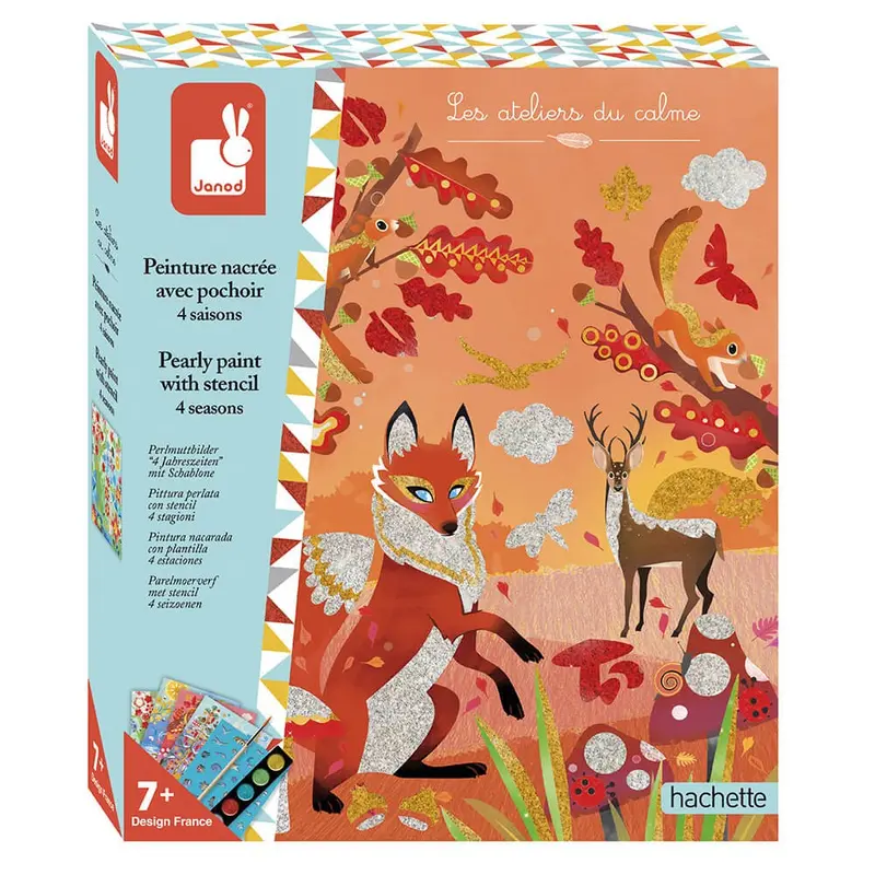 Kit creativo pintura nacarada con plantillas, 4 estaciones - Janod J07952