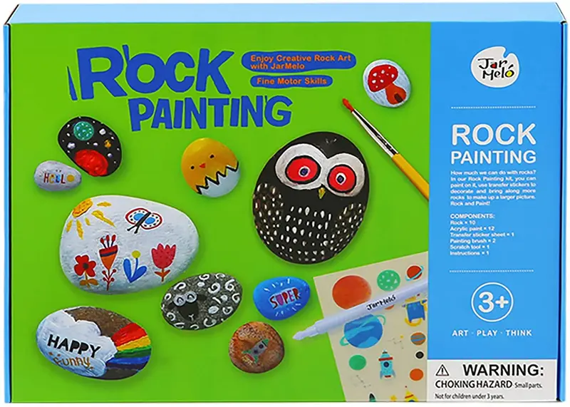 Kit Pintura de Rocas Jar Melo – 10 Rocas + 12 Pinturas Acrílicas