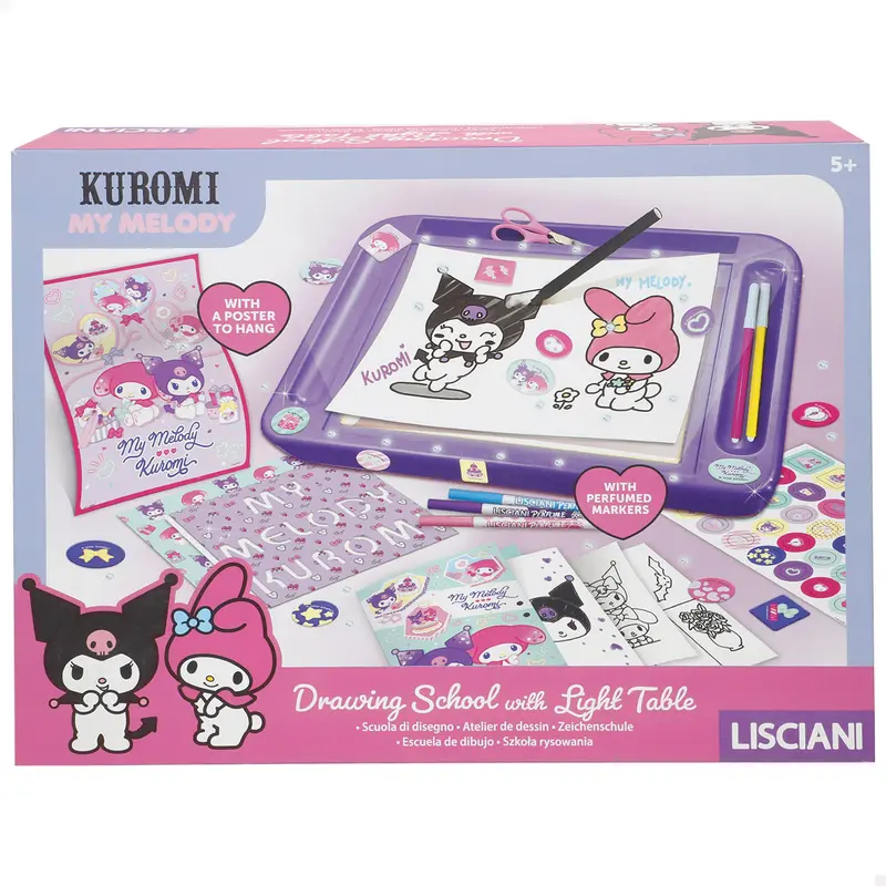 Kuromi Mesa de dibujo con luz y accesorios + 3 años
