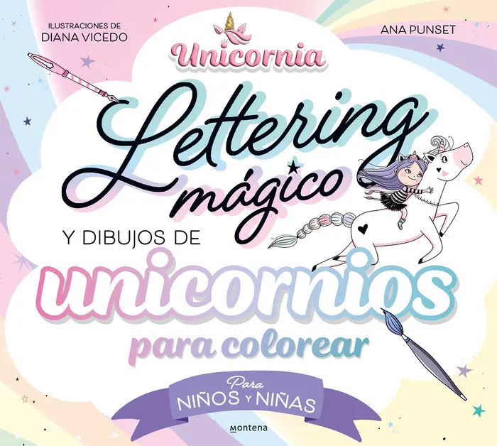Lettering Mágico y Dibujos de Unicornios para colorear