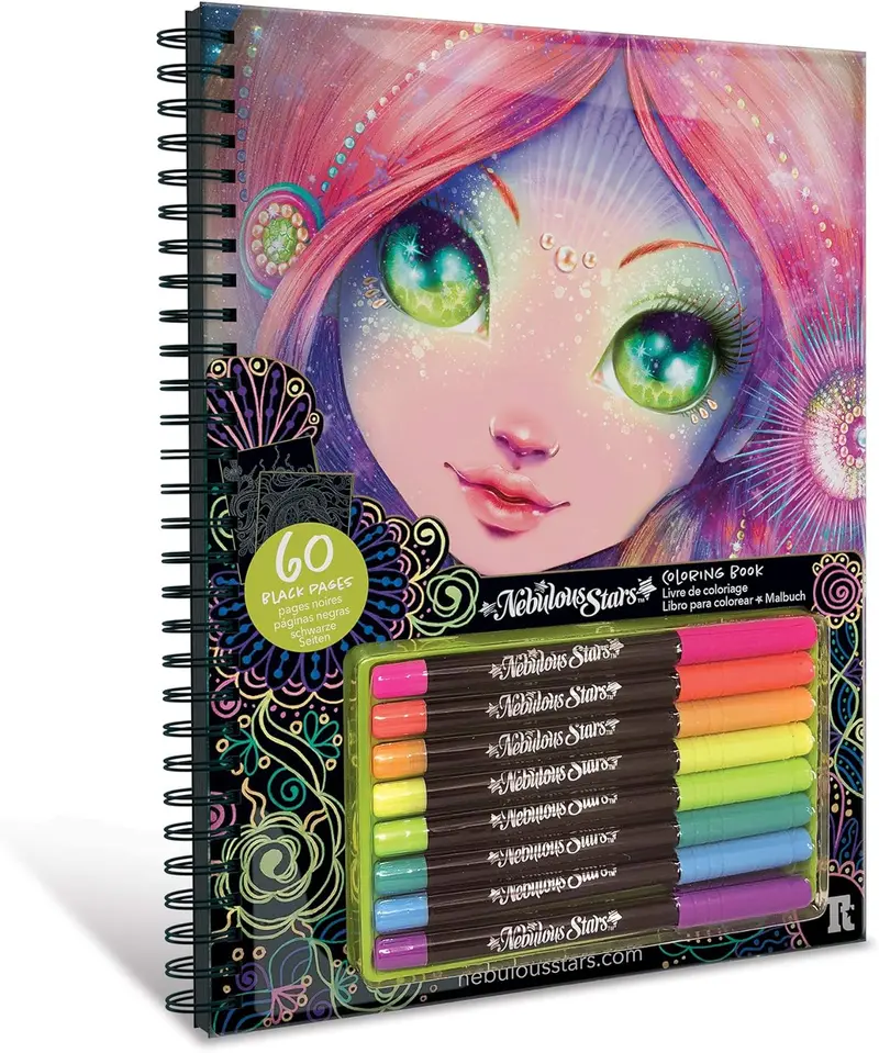 Libro para Colorear Nebulous Stars - Páginas Negras con Bolígrafos Neón +7 Años