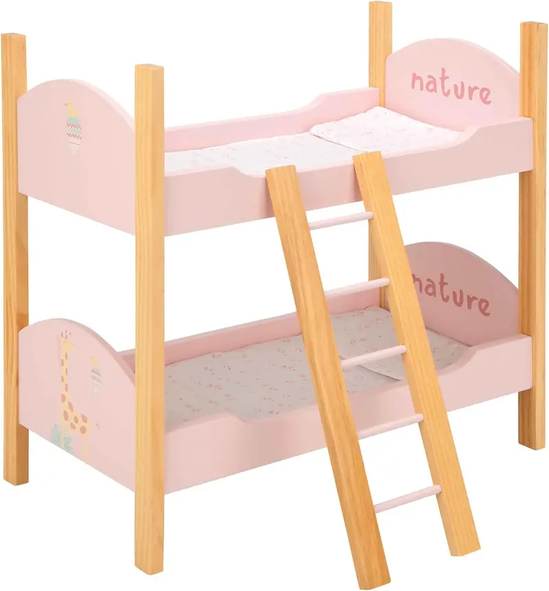 Litera de Madera Colección Nature para Muñecas Arias con Escalera, 2 Almohadas y 2 Colchas | Ref. 21582