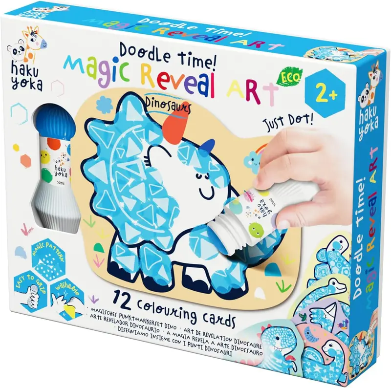 Magic Reveal Art Dinosaurios Haku Yoka | 12 Tarjetas Mágicas | Manualidades +2 Años