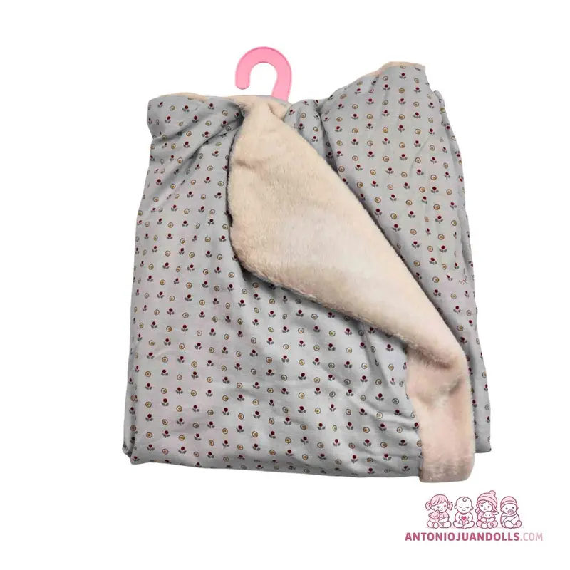 Manta Gris Florecitas Borreguito Muñecas - Doble Cara Suave (91060-12)