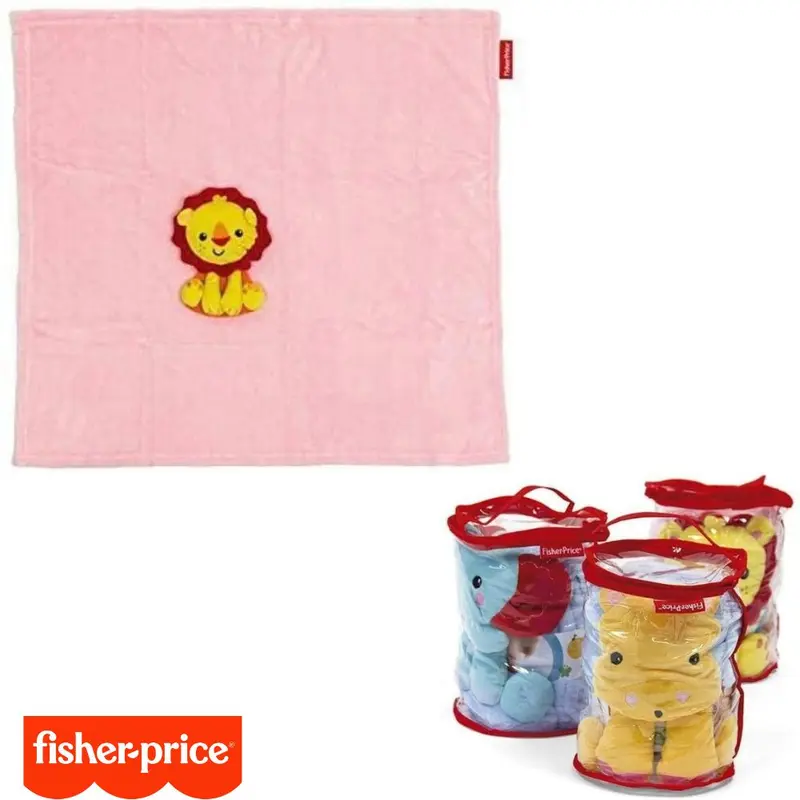 Manta para bebes con peluche leon Fisher Price 80 x 80 cm.