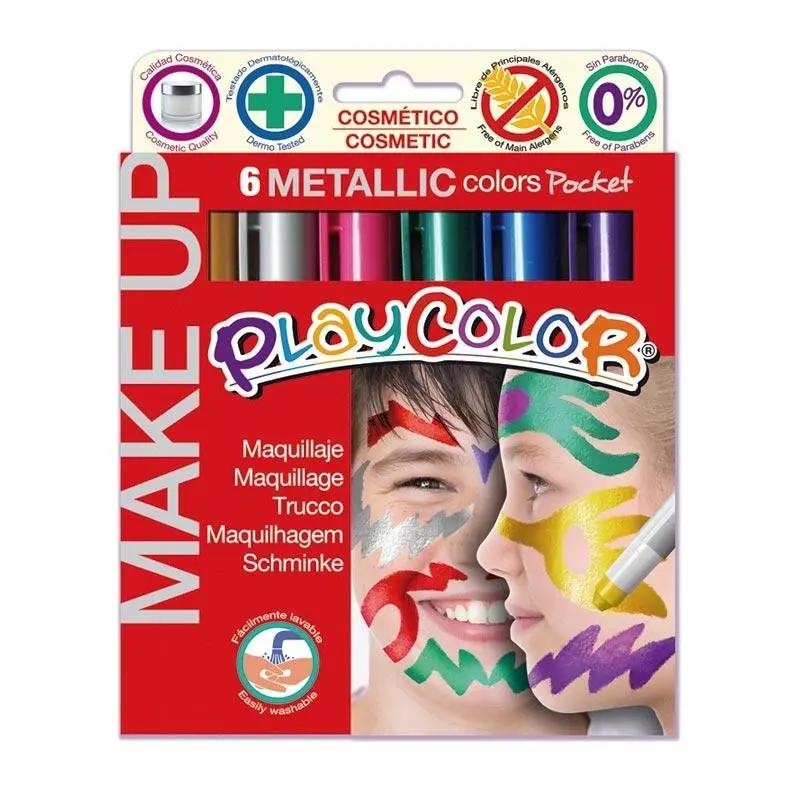 Maquillaje infantil 6 colores metalizados, carnaval,fiestas de cumpleaños - playcolor