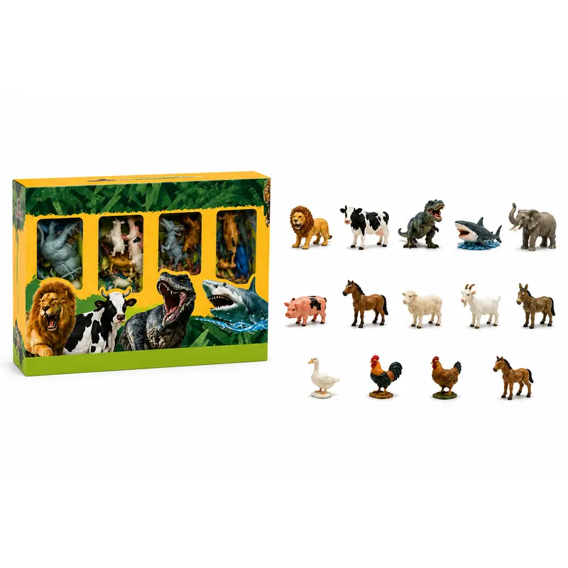 Mega Box Animales 40 Piezas | Figuras de Animales Salvajes, Granja y Dinosaurios