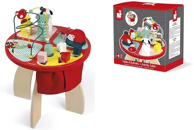 Mesa de Actividades para Bebés Janod – Ábaco, Laberinto, Cubos y Engranajes de Madera desde 12 Meses