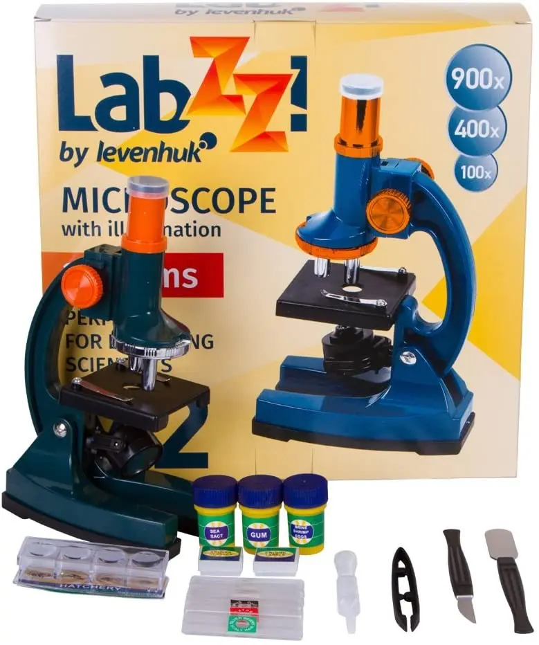 Microscopio levenhuk labzz m2 con muestras preparadas
