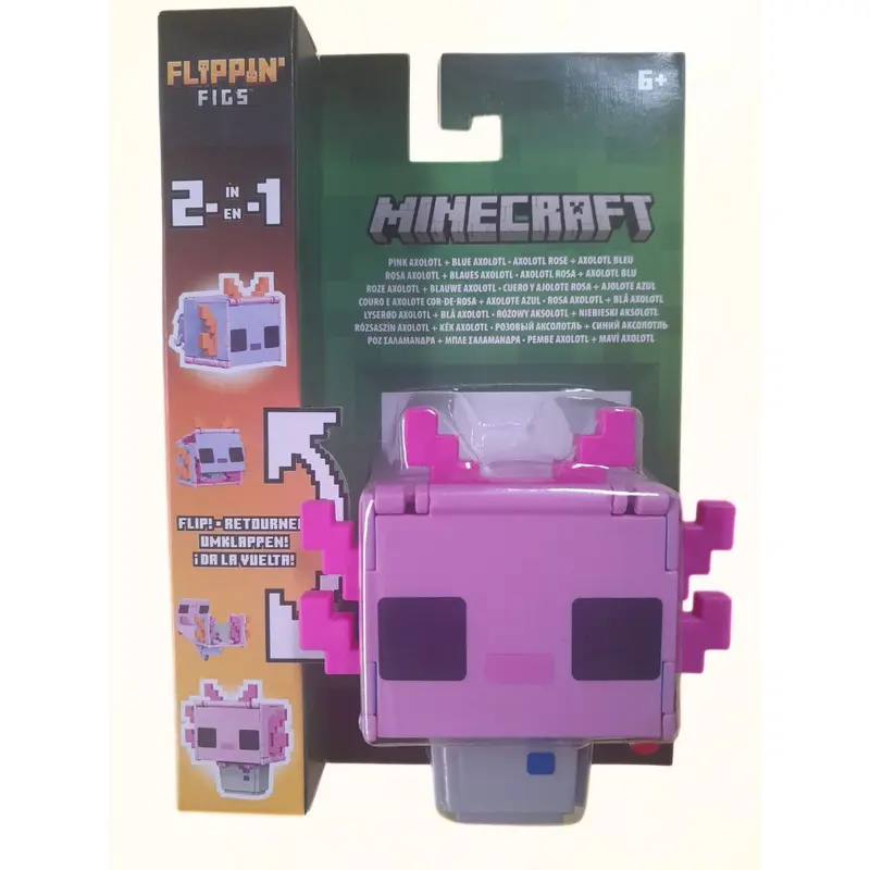 Minecraft Cuero y Ajolote rosa 2 en 1 Flippin Figs (JPN15)